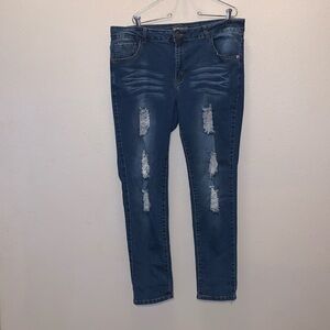 Jack David Women's Dark Wash Ripped Skinny Jeans